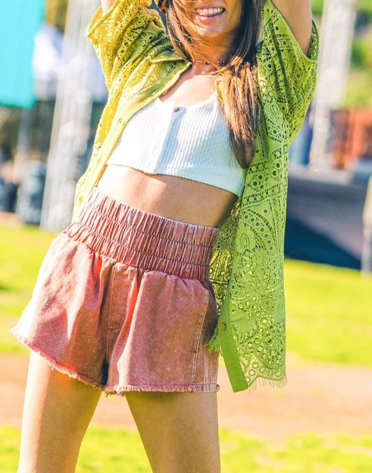 Rust high waist twill shorts