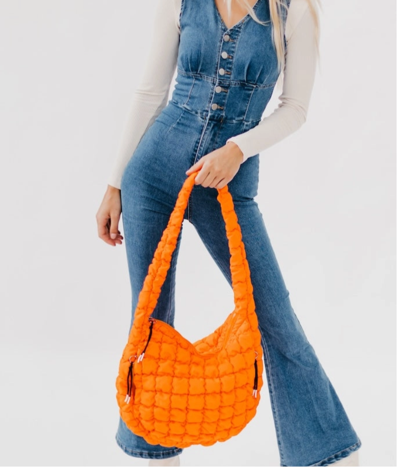 Quilted hobo tote - orange