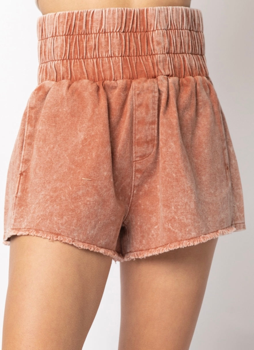 Rust high waist twill shorts